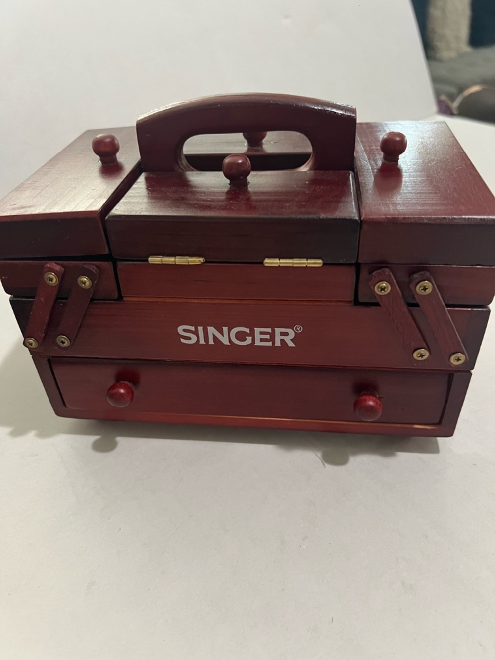 Vintage Wood Singer Accordion Sewing Box